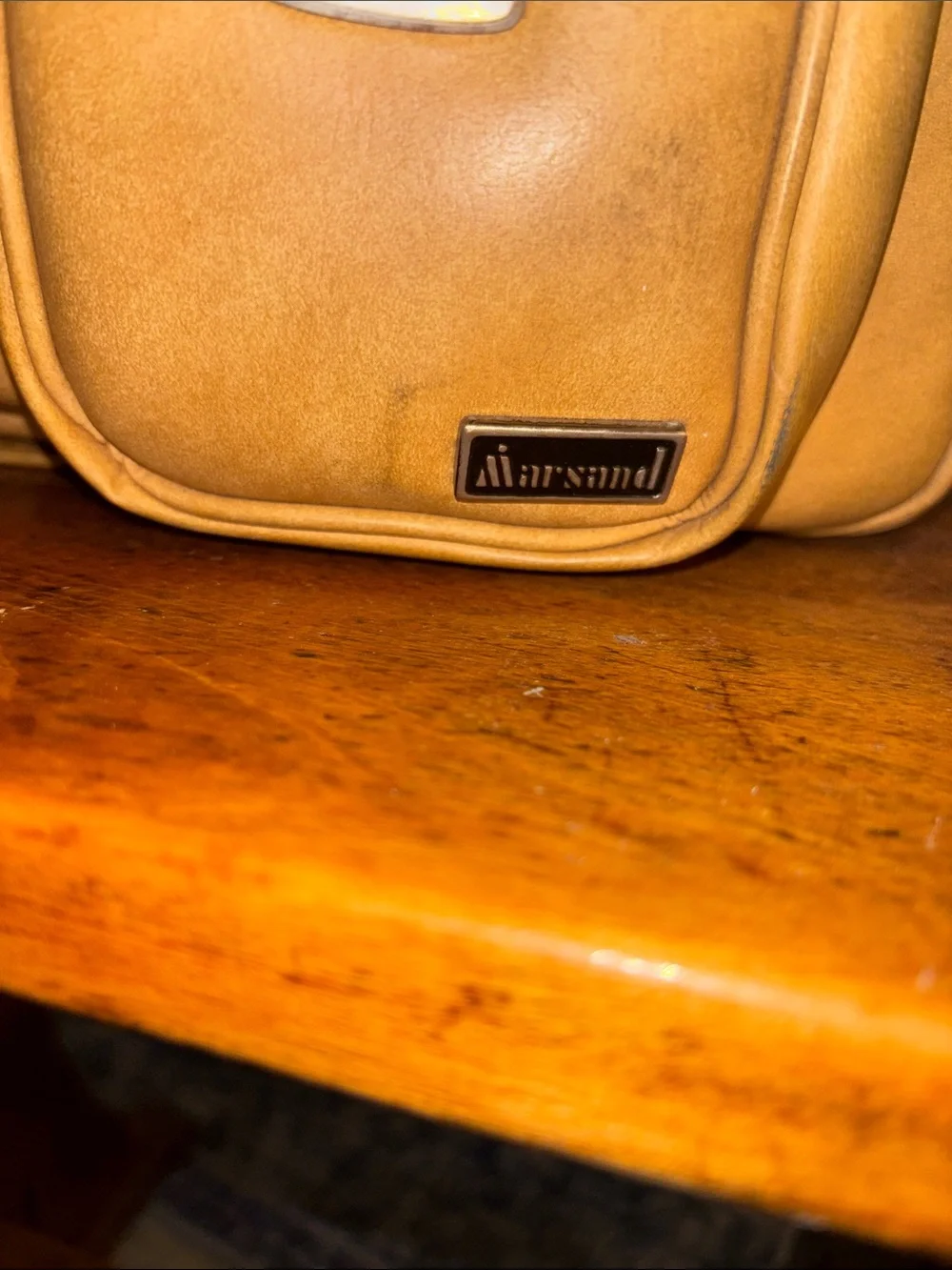Vintage Marsand Leather Tan Messenger Bag Dual Front Pockets Camera Bag Retro